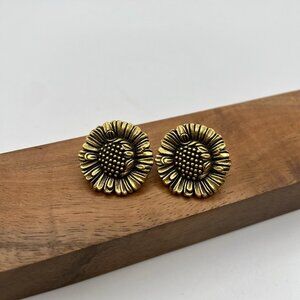 Vintage MFA Museum of Fine Arts Gold Tone Sunflower Clip Earrings Art Nouveau